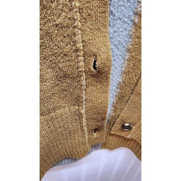 Two-Tone Brown & Gray Skull Graphic Cardigan Sweater Button Front Long Sleeve Ov - Picture 7 of 14